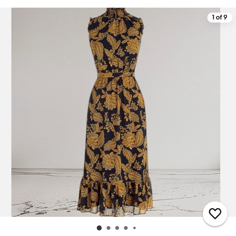 J. Crew Black Maxi Dress with Mustard Floral Print